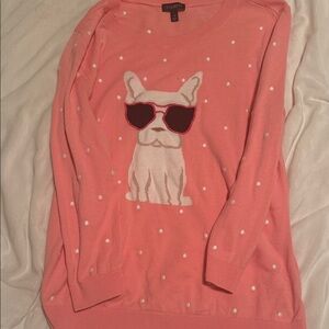 Talbots Pink Sweater with French bulldog!